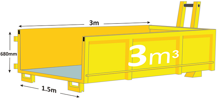 3m walk in bin in yellow with measurements