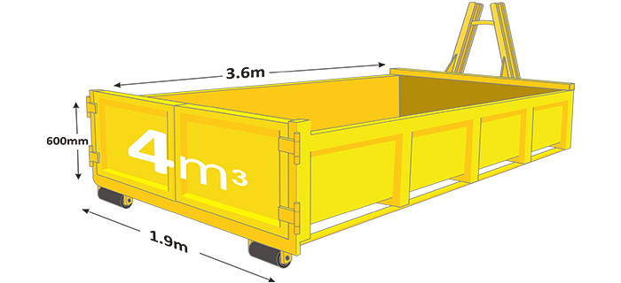 4m walk in bin in yellow with measurements